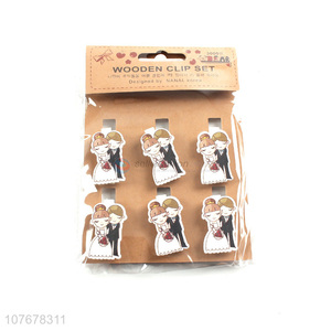 Wholesale wedding party decoration photo clip wooden bride and groom wooden clip