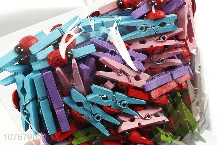 Wholesale cartoon patch clip seven star ladybug color wooden clip