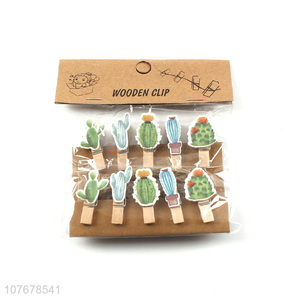 Mini wooden clip home decoration cartoon cactus handmade small wooden clip 