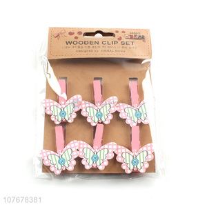 Wooden cartoon pink butterfly clip photo clip home decoration clip
