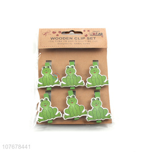 Hot selling home furnishings shop decoration cartoon frog small wooden clip