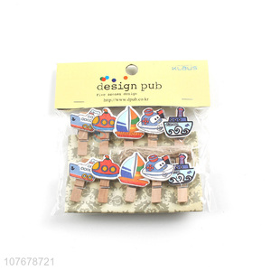 Hot selling wooden crafts clip cartoon ship wooden clip