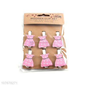 Popular cartoon wooden clip creative card holder pink skirt wooden clip