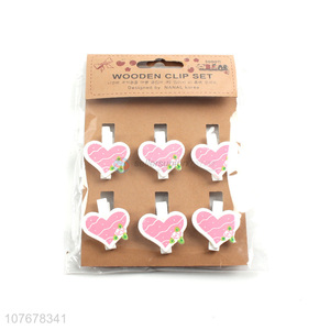 Hot sale creative cartoon photo clip cute romantic pink heart clip wooden craft clip
