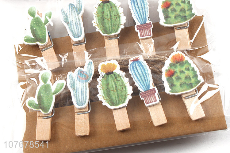 Mini wooden clip home decoration cartoon cactus handmade small wooden clip
 