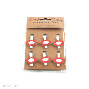 Wholesale creative wooden greeting card photo clip cartoon red lips wooden clip