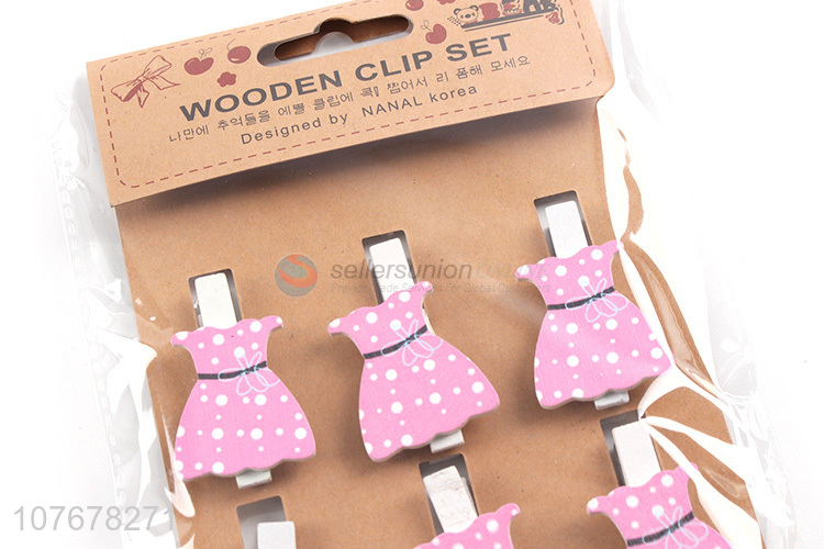 Popular cartoon wooden clip creative card holder pink skirt wooden clip