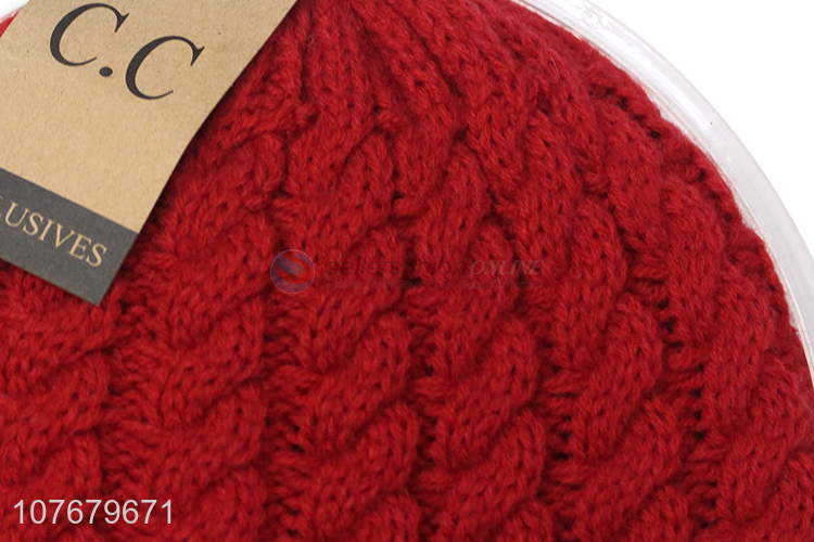 Hot Selling Red Acrylic Winter Beanie Hat Knitted Hat