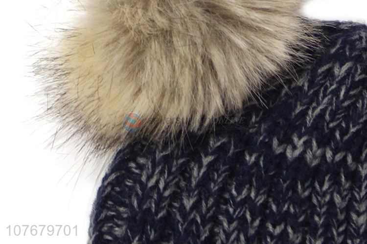 Good Quality Fashion Fur Ball Knitted Beanie Cap Winter Hat