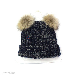 Good Quality Fashion Fur Ball Knitted Beanie Cap Winter Hat