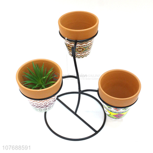 European-style combination flower stand home plant three-hole iron flower pot
