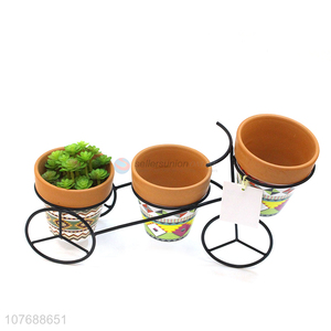 Creative bicycle style green plant flower stand ceramic flower pot