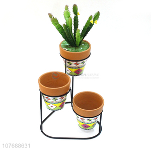Hot-selling household plant flower stand three-hole iron ceramic flower pot