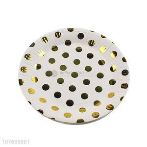 Best selling polka dot printed party plate round paper plate