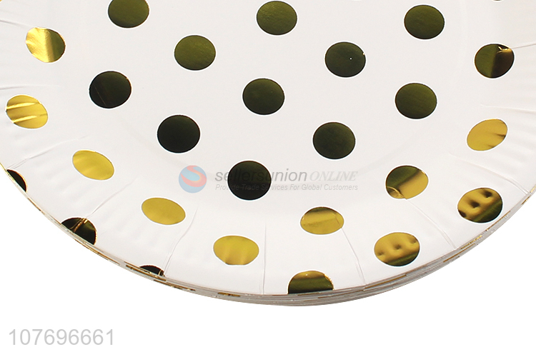 Best selling polka dot printed birthday party plate round paper plate