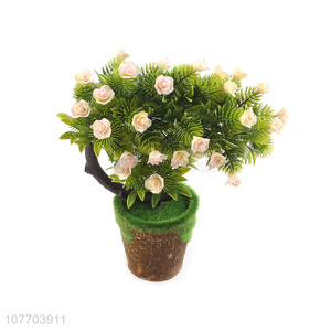 Hot sale simulation white rose home decoration green plant fake flower