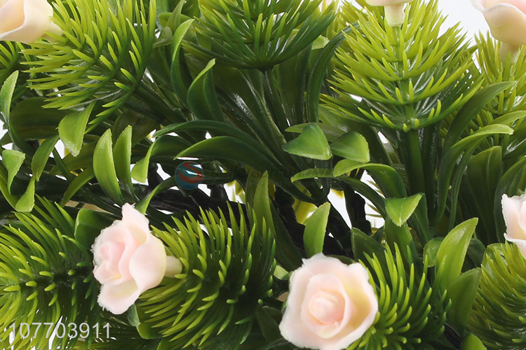 Hot sale simulation white rose home decoration green plant fake flower
