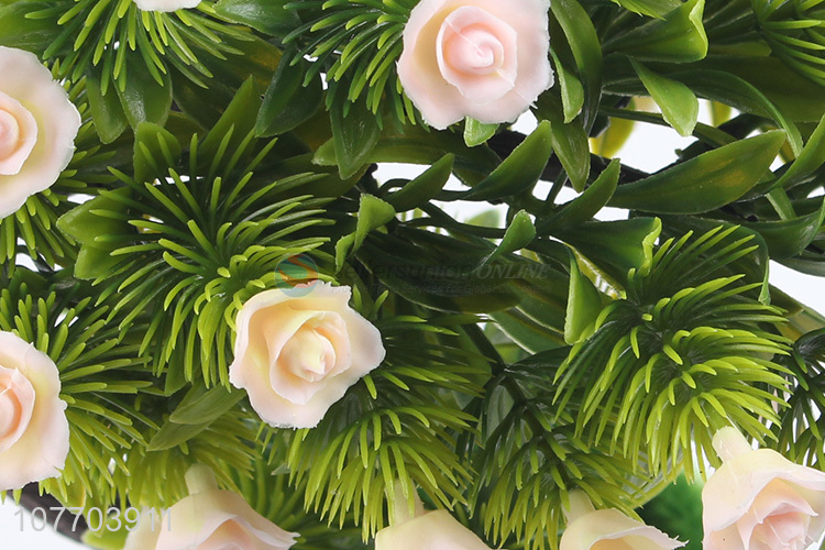Hot sale simulation white rose home decoration green plant fake flower