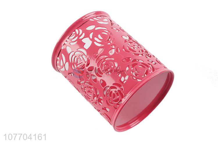 Wholesale exquisite round metal pen holder popular rose pen container