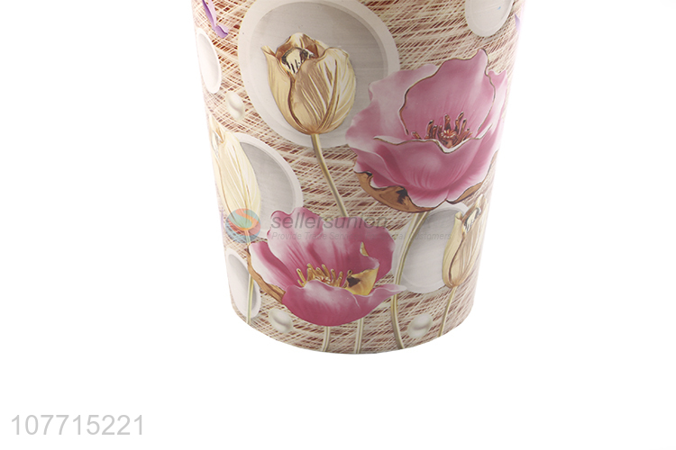 Custom Beautiful Flower Pattern Garbage Bin Trash Can