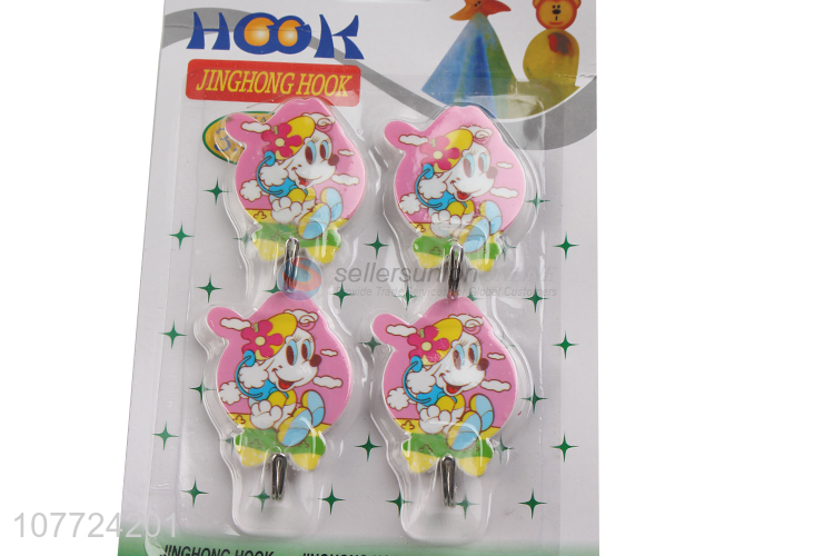New arrival 4 pieces cartoon heavy duty plastic sticky hooks