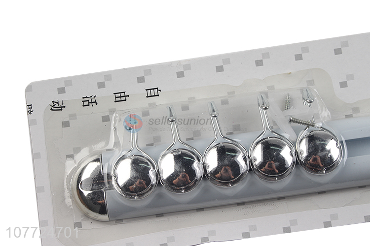 Factory price 5 heads movable metal sticky hook kitchen utensil hanger