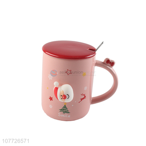Top seller Christmas ceramic mug with lid & spoon Christmas porcelain water cups