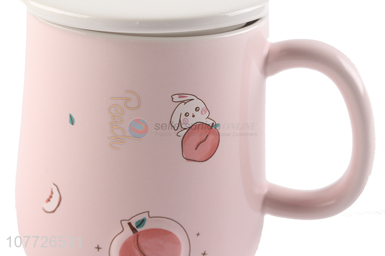 High quality cute ceramic coffee mug set ceramic milk cup with lid & spoon