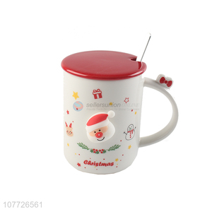 Best quality Christmas ceramic mug with lid & spoon Christmas gifts coffee cup set