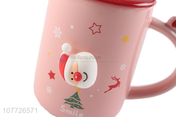 Top seller Christmas ceramic mug with lid & spoon Christmas porcelain water cups