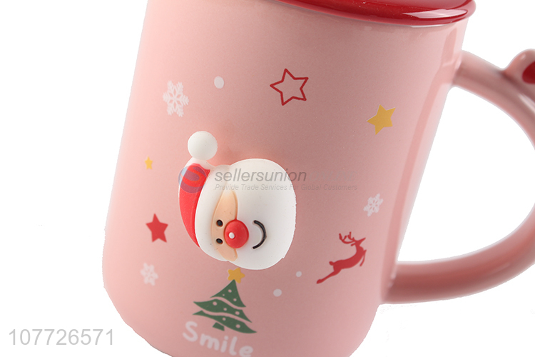 Top seller Christmas ceramic mug with lid & spoon Christmas porcelain water cups
