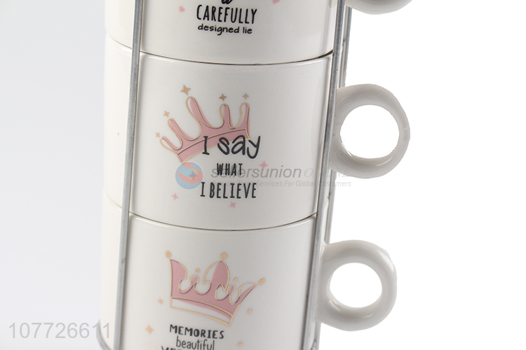 Good sale fashionable crown ceramic mug set popular stackable porcelain cup set