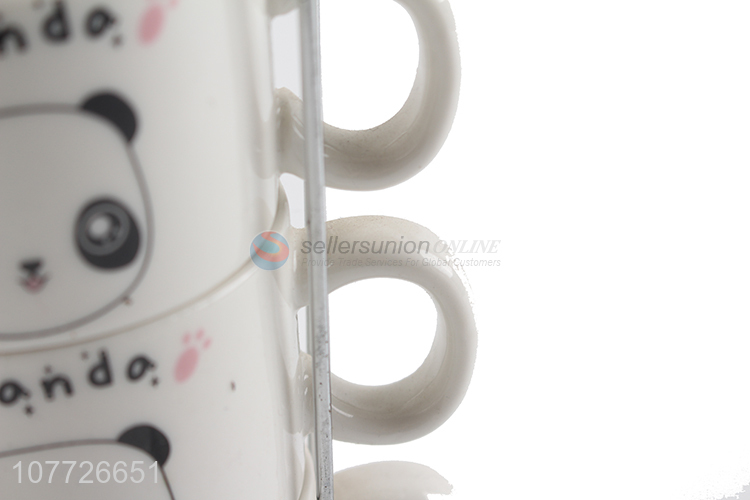 Latest design cute panda ceramic mug set stackable porcelain water cup set