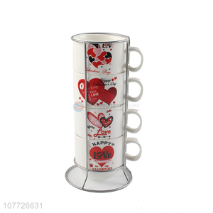 Most popular colorful heart stackable ceramic mug set ceramic water cup set