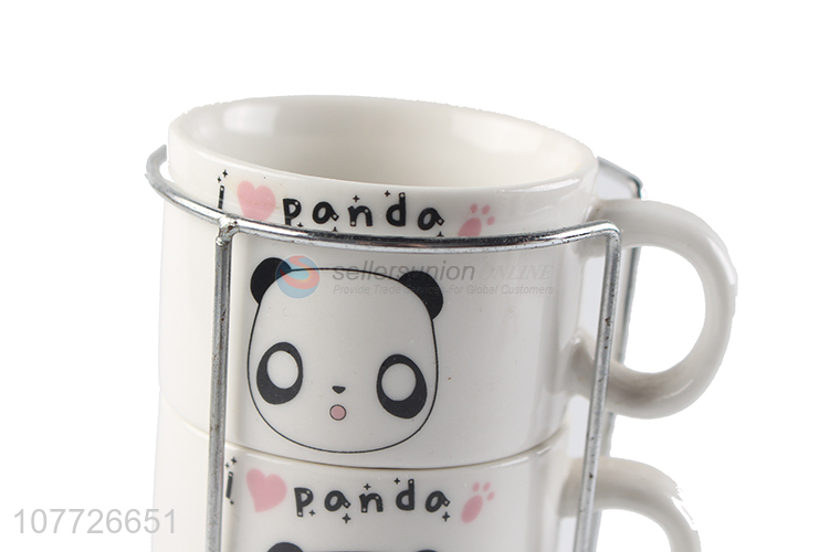 Latest design cute panda ceramic mug set stackable porcelain water cup set