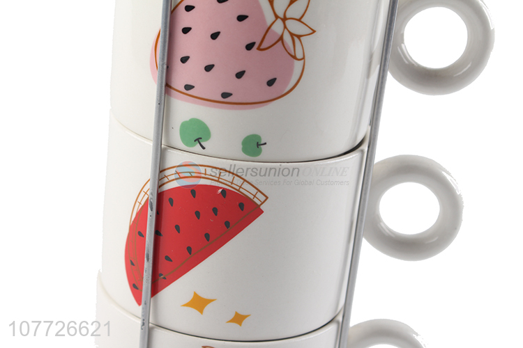Promotional lovely cartoon fruit ceramic water cup set porcelain coffee mug set