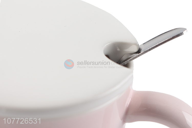 High quality cute ceramic coffee mug set ceramic milk cup with lid & spoon