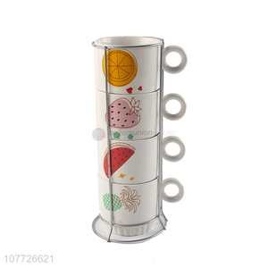 Promotional lovely cartoon fruit ceramic water cup set porcelain coffee mug set