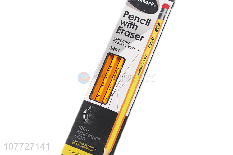 Good Sale 12 Pieces Hb Pencil With Eraser Set For School And Office