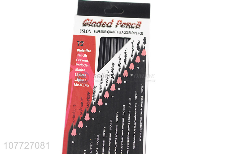 Top Quality 12 Pieces Wooden Pencil Black Lead Pencil For School And Office