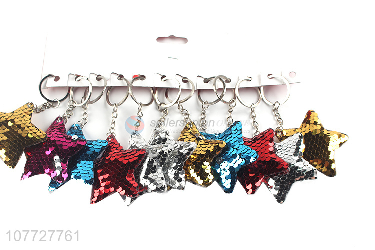 Good quality reflective sequin star key chain women bag pendants