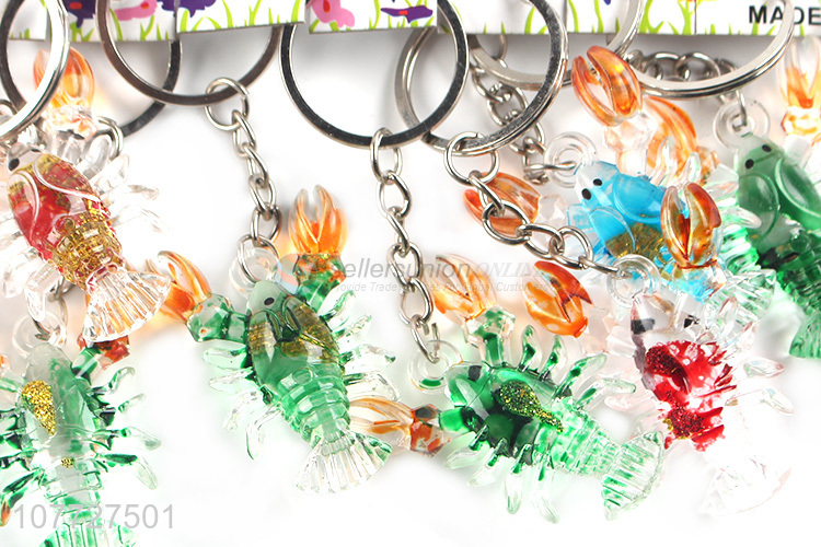 Good quality coloful crystal lobster shape acrylic key chain key ring