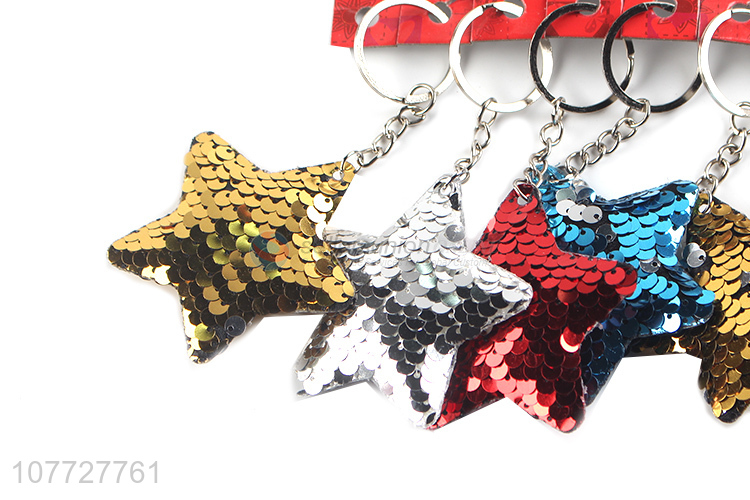 Good quality reflective sequin star key chain women bag pendants