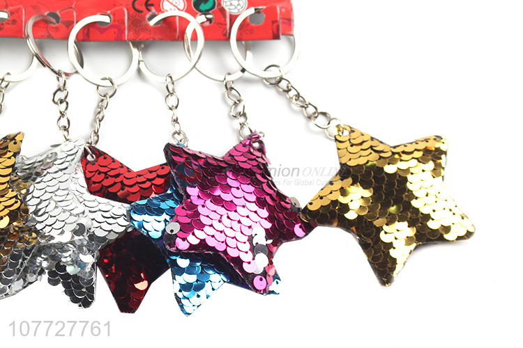 Good quality reflective sequin star key chain women bag pendants