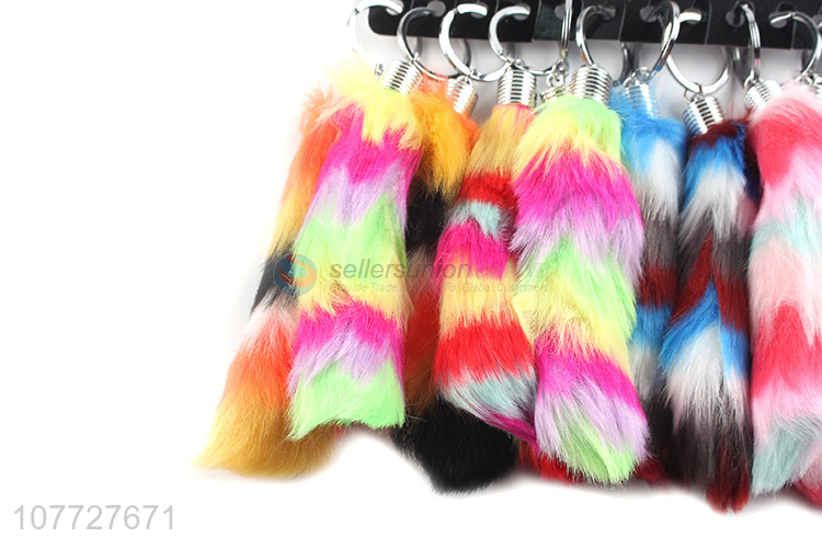 China manufacturer colorful faux fur tail key chain keyring bag pendant