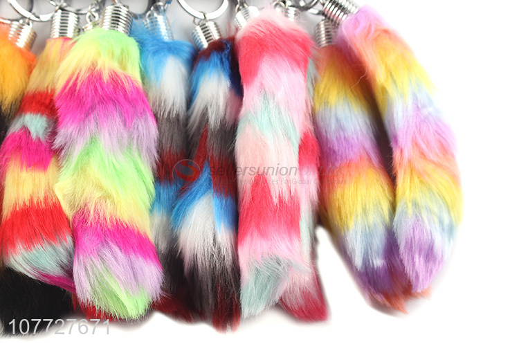 China manufacturer colorful faux fur tail key chain keyring bag pendant
