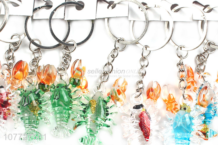 Good quality coloful crystal lobster shape acrylic key chain key ring
