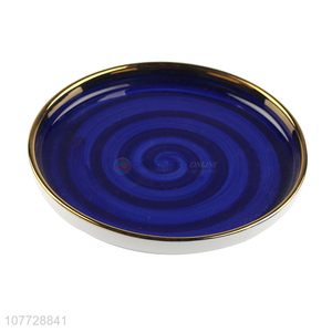 High quality hand-painted thread pattern blue household ceramic dinner plate