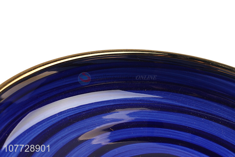 High-quality hand-painted thread shallow ceramic soup plate