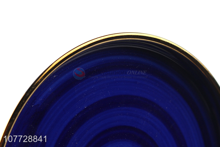 High quality hand-painted thread pattern blue household ceramic dinner plate